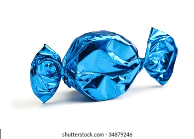 Candy In Blue Wrapper Isolated On White