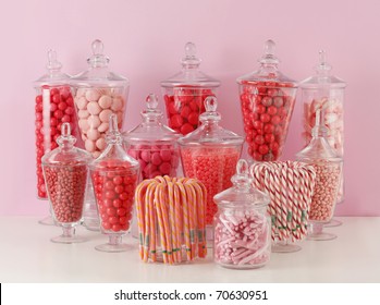 Candy In Bowls On Pink Background