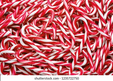 Candy Cane, Christmas Background, Texture With Copy Space 