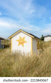 Candy Coloured Beach Hut In The Sand Dunes. Sweden, Skanör, 1 July 2022