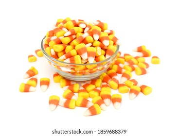 Candy Corn Bowl On White Background