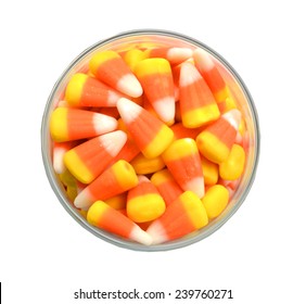 Candy Corn In Jar On White Background 