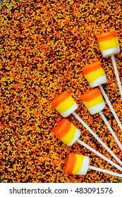 Candy Corn Marshmallow Pops - Treat On Halloween Party And Thanksgiving Day