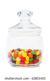 Candy In A Glass Jar On White Background