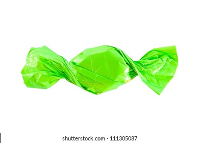 Candy In  Green Wrapper Isolated On White