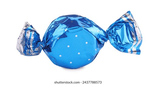 Candy in light blue wrapper isolated on white
