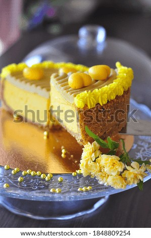 Similar – Image, Stock Photo Passion fruit and peach cake