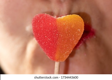 candy red lips in macro