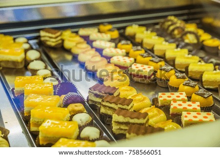 candy  shop. view of shop window with different candies 
