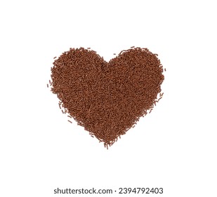 Candy Sprinkle Pile Isolated, Heart Shape Chocolate Sprinkles, Sweet Brown Hagelslag Glaze Decoration, Donut Chocolate Vermicelli on White Background Top View - Powered by Shutterstock