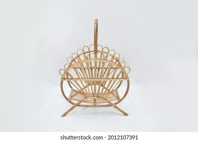 Cane Magazine Rack On The White Background Selective Soft Focus, Home Décor Furniture