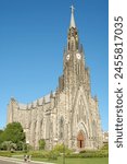 Canela, Rio Grande do Sul, Brazil. April,28. Stone Cathedral (Catedral de Pedra) in the city of Canela on a beautiful blue sky day. Famous church in Canela