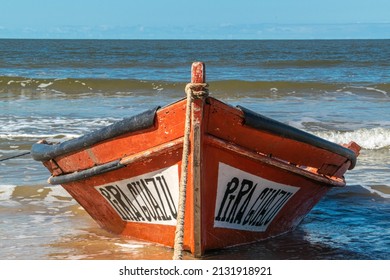 Canelones, Uruguay, April, 14, 2017. An Artesanal Fishing Boat Out Of Water