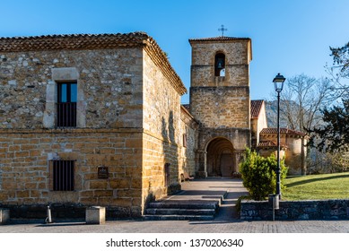 Cangas De Onis, Spain - April 1, 2019: Monastery Of Villanueva De Cangas A Medieval Building In Romanesque Style. Now It Is A Luxury Hotel Owned By Paradores Nacionales