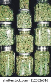 Cannabis Dispensary Supply of Marijuana Bud Jars