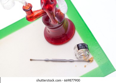 Cannabis Hash Oil And Glass Dab Rig