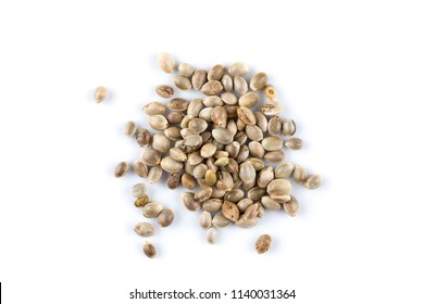 Cannabis Hemp seeds close up macro shot isolated on white background