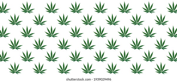 Cannabis Leaf On White Background Seamless Pattern. Template For Wrapping Paper.
