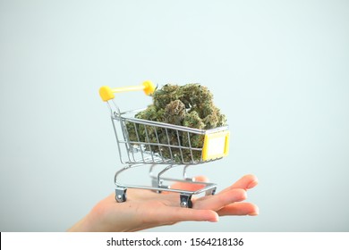 Cannabis Medical Purchase At The Store Mail Delivery Concept. Dried Marijuana Buds.