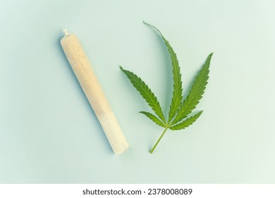 Cannabis are on blue table. Marijuana bob close up. Cannabis in white paper. BMPCC. Marijuana, weed, drug smoking concept. CBD, THC. Preparing cannabis for consumption. legalization of light drugs.