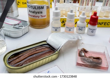 Canned Food Can Contaminated By Clostridium Botulinum Toxin That Causes Botulism In Humans, Laboratory Research, Conceptual Image