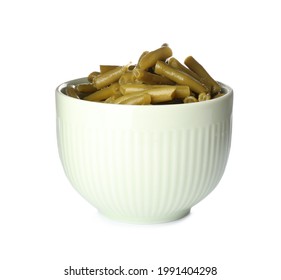 Canned Green Beans In Bowl Isolated On White