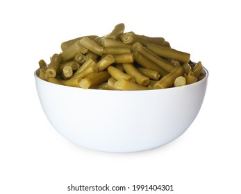 Canned Green Beans In Bowl Isolated On White