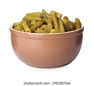 Canned Green Beans In Bowl Isolated On White