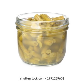 Canned Green Beans In Jar Isolated On White