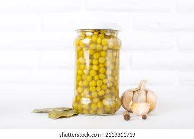 Canned Green Pea. Canned Food With Peas On A White Background.