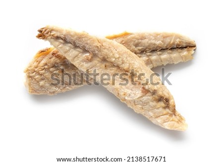 canned mackerel fillets isolated on white background, top view