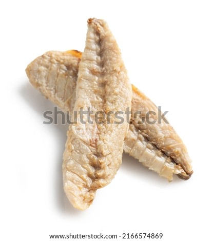 canned mackerel fillets isolated on white background, top view