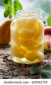 Canned pear compote in jar