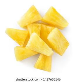 Canned Pineapple Chunks. Pineapple Slices Isolated. Pineapple Top View.