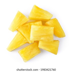 Canned Pineapple Chunks. Pineapple Slices Isolated Top View.