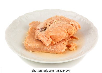 Canned Salmon On White Plate