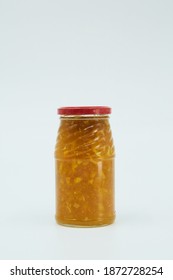 Canned Sauce Or Jam From Various Products In A Glass Jar. Home Canning. Long-term Food Supplies.