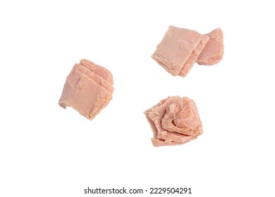 Canned tuna fish fillet isolated on white background. tuna fish