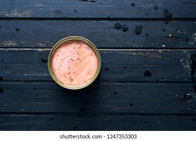 Canned Tuna Fish With Olive Oil In A Can Top View 