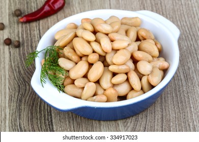 Canned White Beans With Green Fresh Dill Leaf