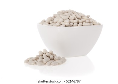 Cannellini Beans Or Haricot In A Bowl Isolated On A White Background