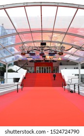 CANNES, FRANCE - 05/21/2019: Red Carpet At The Palais Des Festivals Et Des Congrès In Between Movie Premieres During Cannes Film Festival 2019.