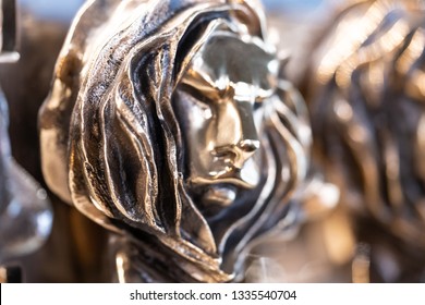 Cannes, France - February 28, 2019: Closed Up Of Gold Cannes Lion Award, Trophy For Winner Of Advertising Agency In Yearly Festival In Cannes, France.