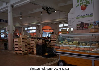 Cannes, France - June 16, 2021 - Forville Market Is Cannes' Favorite Market And Offers Organic Vegetables, Local Wine, Fresh Fish, And Fresh Flowers For The Table.                               