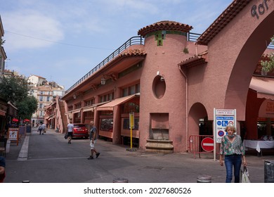 Cannes, France - June 16, 2021 - Forville Market Is Cannes' Favorite Market And Offers Organic Vegetables, Local Wine, Fresh Fish, And Fresh Flowers For The Table.                               