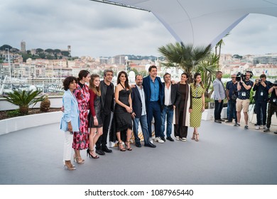 CANNES, FRANCE - MAY 09, 2018: Inma Cuesta, Barbara Lennie, Carla Campra, Ricardo Darin, Penelope Cruz, Asghar Farhadi, Javier Bardem, Eduard Fernandez, Elvira Minguez And Sara Salamo