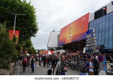 CANNES, FRANCE - MAY 21, 2019: Palais des Festivals building and entrance of the 72th International Film Festival