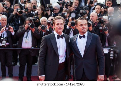 CANNES, FRANCE - MAY 21, 2019: Leonardo DiCaprio and Brad Pitt attend the screening of "Once Upon A Time In Hollywood" during the 72nd annual Cannes Film Festival
