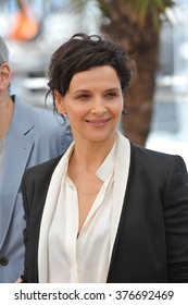 CANNES, FRANCE - MAY 23, 2014: Juliette Binoche at photocall for her movie "Clouds of Sils Maria" at the 67th Festival de Cannes.
