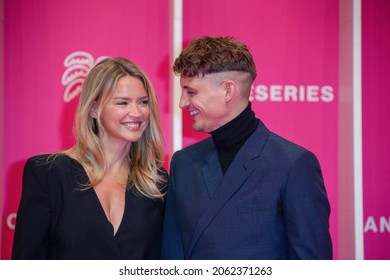 Cannes, France- October 13 2021: Virginie Efira, Niels Schneider On The Pink Carpet Of Canneseries Festival.